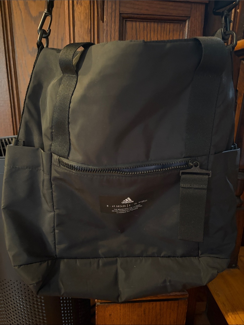 adidas Black Men's Messenger Tote with Front Zip Pocket